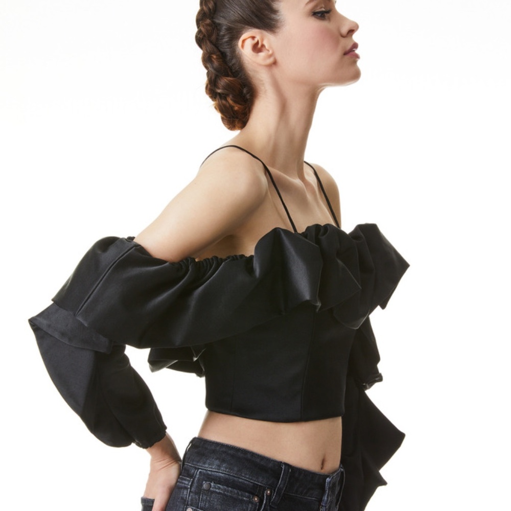 Alice+Olivia Monrow ruffled crop top US2